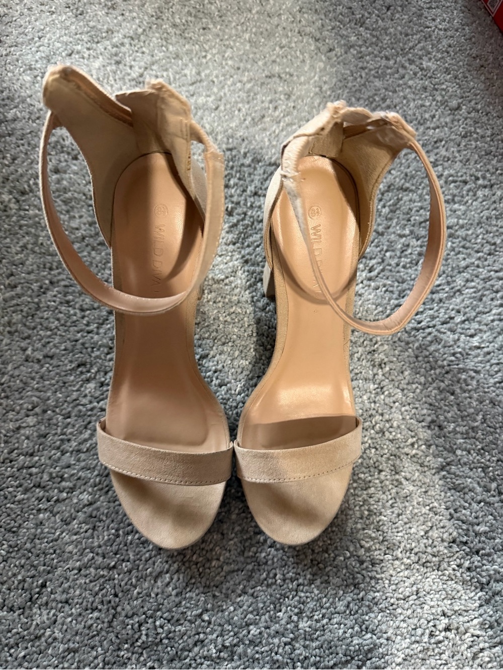 Beige Ankle-Strap Block Heel